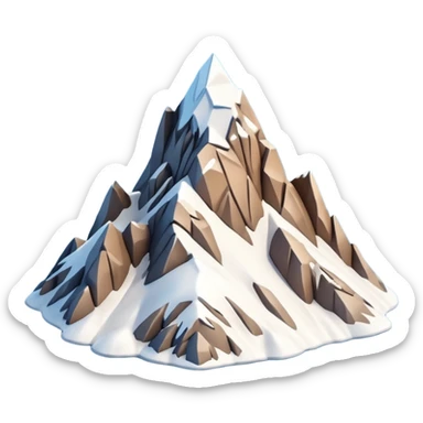 3D iPhone style emoji of a mountain peak, sharp summit, rocky texture, snow-capped tip, isolated on white background, soft shadows, high detail, playful and cute. sticker
