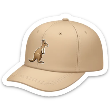 Profile view of a beige Kangol cap with classic baseball cap shape, kangaroo logo visible on the side, simple clean design, iOS emoji style sticker
