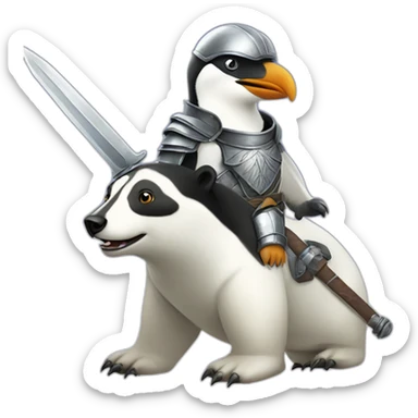 penguin knight with a helmet and a sword riding a polar bear sticker