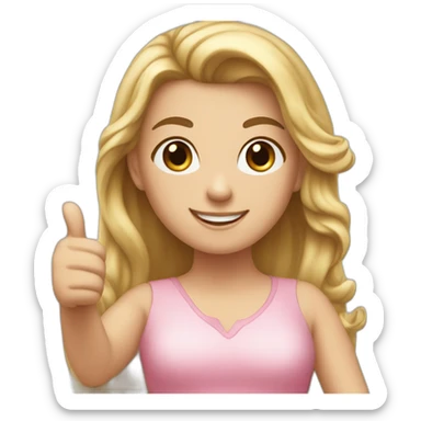 the white girl in the pink dress gives a thumbs up. sticker