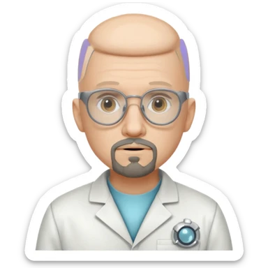 Make a person in a scientist's suit, hairless, with glasses and a goatee. sticker