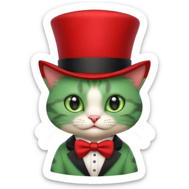 Steampunk:a very cute and adorable green anthropomorphic baby cat with a red top hat sticker