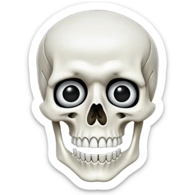 Very White Skeleton Rick Astley but he got his jaw ripped off and lost 6 of his upper teeth and then he jumpscares you by coming closer to you and flashing with his small white dots for eyes! And the background is pitch black sticker