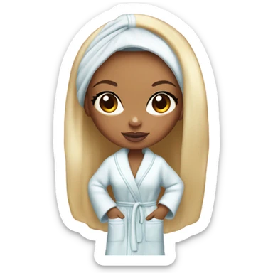 Bratz doll-style girl with a big head in a bathrobe sticker