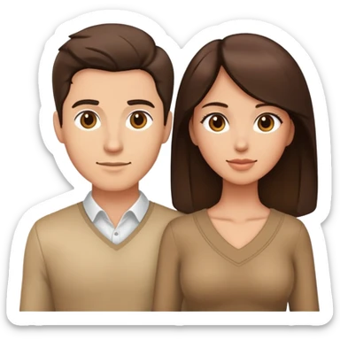 Chest upwards view of attractive brunette man and woman with light tan skin standing next to each other sticker