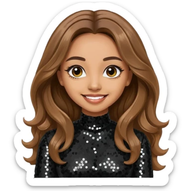 Jade Thirlwall from Little Mix with long brown hair, black sequin outfit sticker
