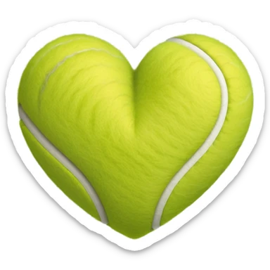 heart shape made of tennis ball material with the characteristic green fuzzy felt texture and white curved seam lines, clean polished iOS emoji style sticker