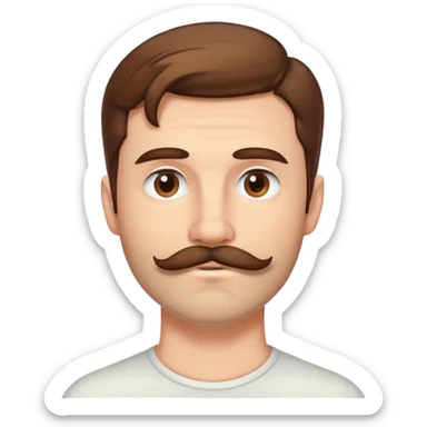 White man with brown hair and a mustache and scruff on chin sticker