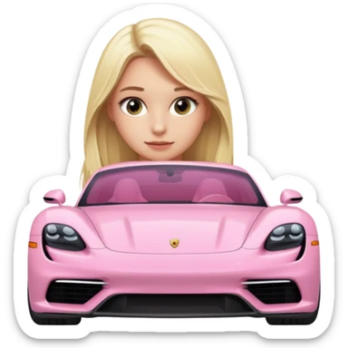 Pink porsche taycan with blonde girl in front of it sticker