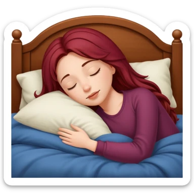 Beautiful long burgundy haired girl sleeping in big comfy bed sticker