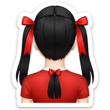 girl back view with single red ribbon in black hair sticker