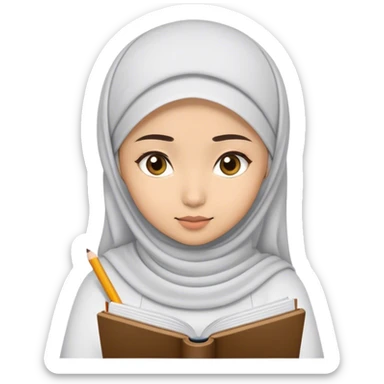 a white young asian muslim woman studying  sticker