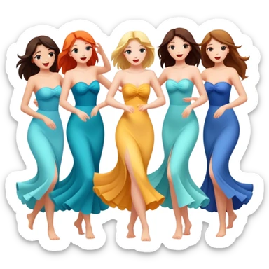 girls dancing on the beach in long strapless dresses sticker