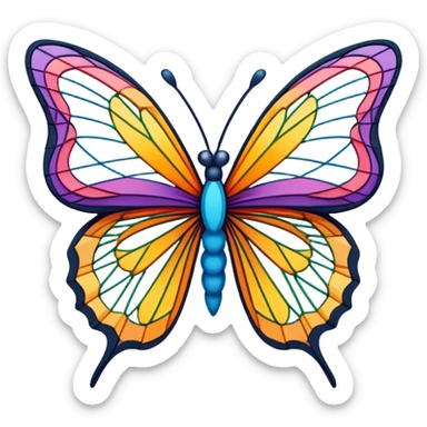 String art icon, colorful threads forming a butterfly shape, intricate design, geometric patterns, vibrant colors, minimalistic style, clean lines, transparent background. sticker