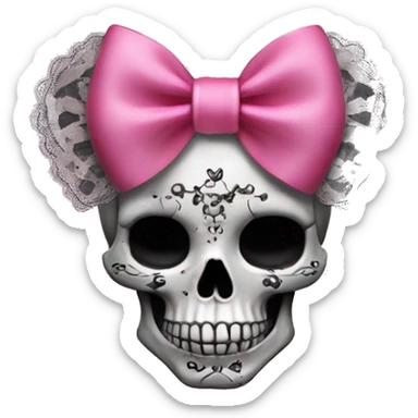 coquette detailed gothic skull with cute pink lace bow sticker