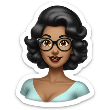 pin-up brown woman with black hair wearing 50s cat eye glasses  sticker