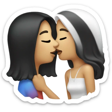 Lesbian women kiss. They have long black hair and white skin color. sticker
