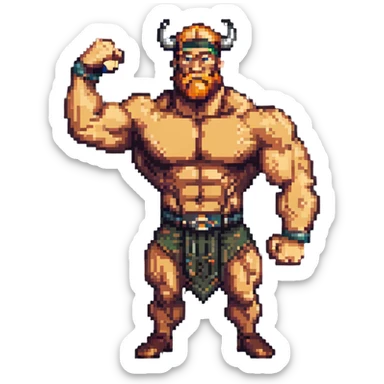 Techno Viking flexing muscles sticker