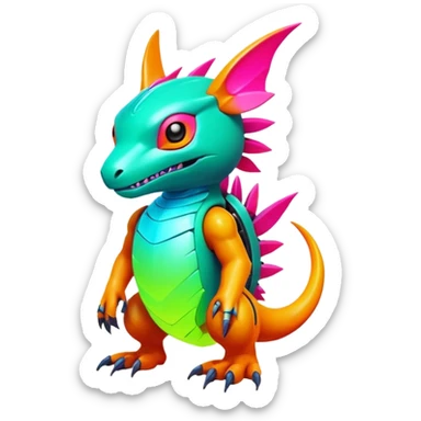 Tropical futuristic lush warm-colored modern colorful neon-colored cyber-Fakémon-Digimon-creature sticker