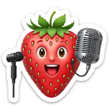 Strawberry with microphone singing loudly sticker