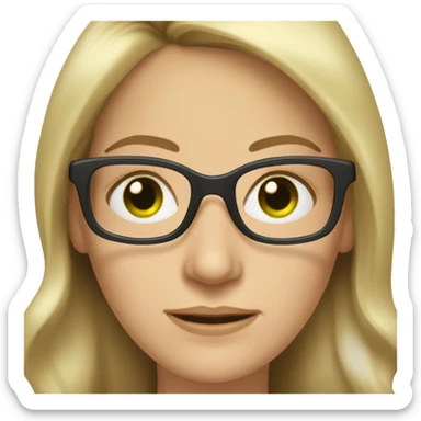 Middle aged white woman long  dark blonde hair green eyes with glasses  sticker