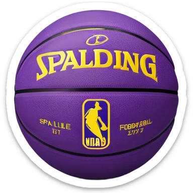 minimalist purple and gold Spalding basketball with simple NBA logo, clean design sticker