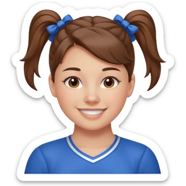 brown hair blue cheerleading shirt no bangs with a high pony smiling sticker