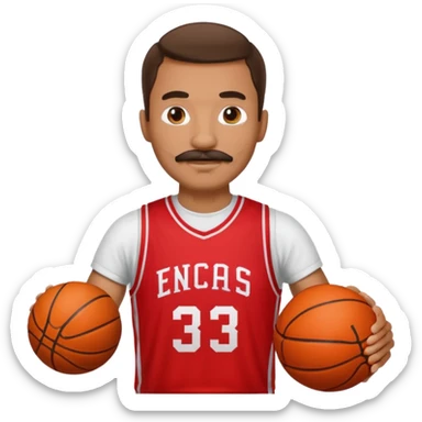 man basketball player red jersey with mustache holding basket ball sticker