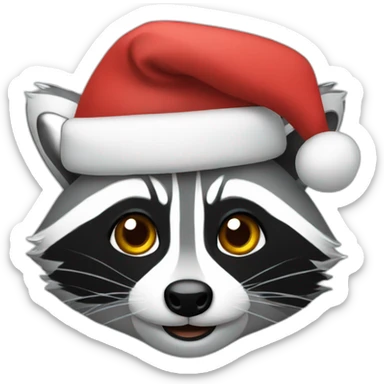 a raccoon in a holiday cap sticker