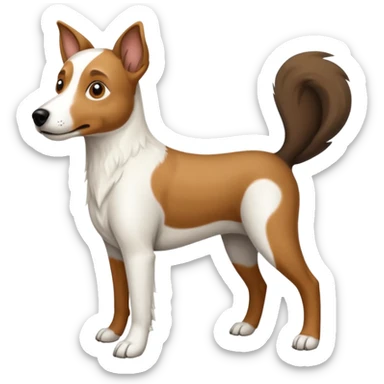 a full body large white floppy eared parson russell looking dog the size of a kelpie with light brown ears and a light brown patch on one eye and a large snout sticker