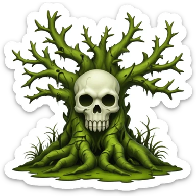 Creepy moss covered swamp trees. In the style of your bleeding skull art sticker