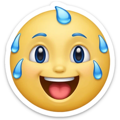 Emoji, yellow round laughing hysterically face, with blue tears of joy on it.  sticker
