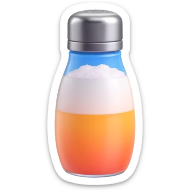 Make a salt emoji with no face that looks exactly like the reference image, in iOS emoji style. 3D, shiny, smooth gradients, soft shadows, realistic salt shaker shape, metallic lid, no face. Add a subtle highlight to the glass. sticker