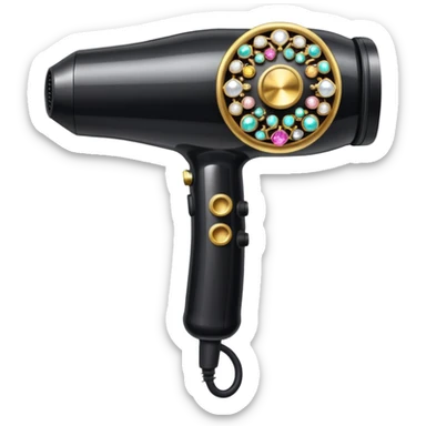 black blow dryer covered in jewelry sticker