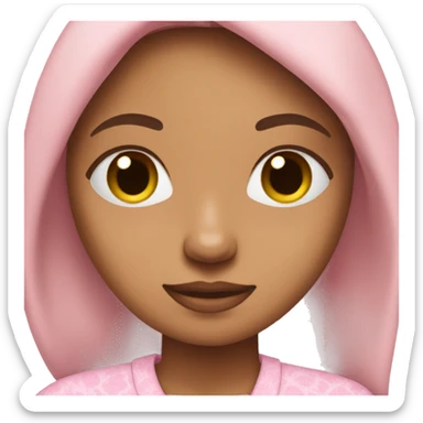 Lightskin female with brown straight hair wearing pink fluffy pyjamas sticker