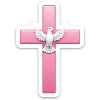 Pink and white simple cross with a dove outline sticker