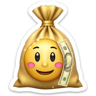3D emoji style, money bag with dollar bills, New Year theme, snow particles, festive lighting, rich vibe, high detail, transparent background

 sticker