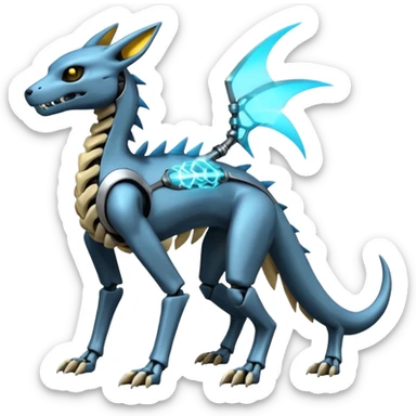 futuristic Skeleton-Cyborg-Manectric-Electrike-Salandit-Cubone-Umbreon-Marowak-Draco-Fakémon-hybrid-creature (full body), 4 legs sticker