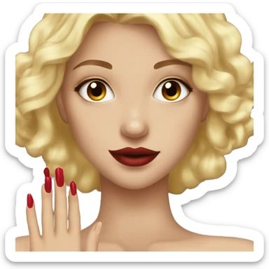 Blonde girl this brown eyes ang red manicure  sticker