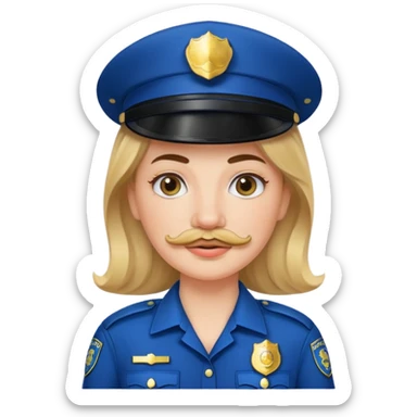white woman with mustache wear police's uniform sticker