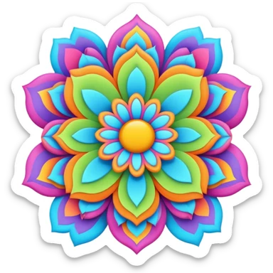 3D, psychedelic colored banner with hippie style flower border sticker
