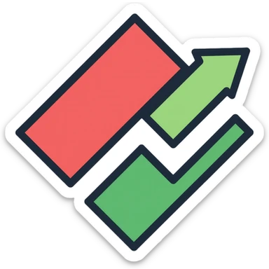 A diamond shape (rhombus) divided by an ascending graph line, with the lower part red and the upper part green, representing price movement sticker