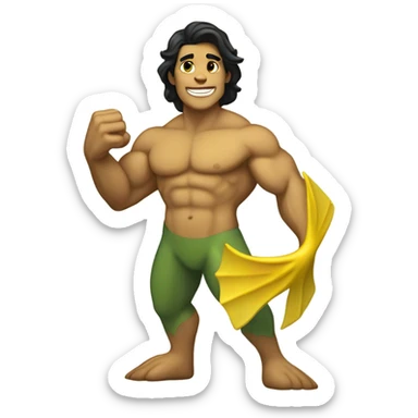 Tan muscular merman with dark hair and yellow tail sticker