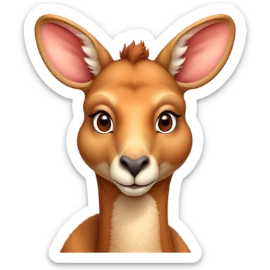 Cinematic Noble Adult Red Kangaroo Portrait Emoji, Poised and regal, with a robust, muscular build, tawny reddish fur, and a distinctive camel-shaped head featuring a slightly elongated snout, prominent ears, and keen, observant eyes, Simplified yet sharp and sophisticated features, highly detailed, glowing with a warm, sunlit glow, high shine, intelligent and commanding, stylized with an air of outback authority, focused and vigilant, soft glowing outline, capturing the essence of a watchful guardian that seems ready to bound out of the screen with effortless power! sticker