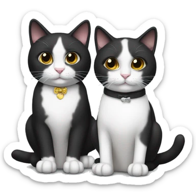 Two pet cats sitting together, one is black. The other is tuxedo sticker