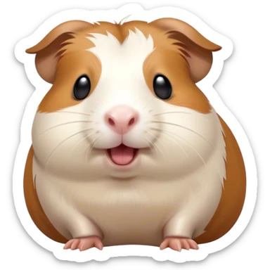 Cinematic Cute Yawning Brown and White Banded Guinea Pig Portrait Emoji, Head tilted slightly with a dramatic, wide-open yawn, revealing a soft, banded coat of brown and white with tiny, droopy ears, round dark eyes barely open in drowsy contentment, Simplified yet irresistibly adorable features, highly detailed, glowing with a soft, cozy glow, high shine, relaxed yet expressive, stylized with a touch of whimsy, bright and endearing, soft glowing outline, capturing the essence of a sleepy yet affectionate guinea pig, so drowsy it feels like it could stretch out of the screen and curl up for a nap! sticker