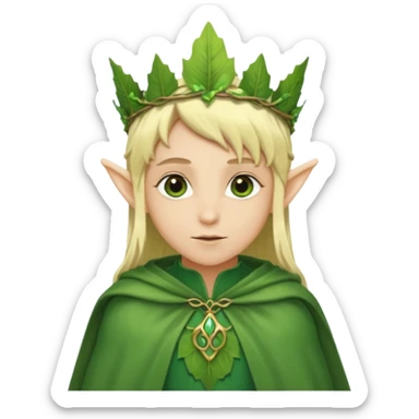 Forest Elf – elegant green skinned elf with leaf crown and cloak, blonde hair sticker
