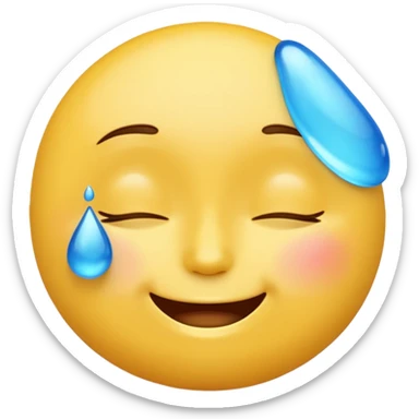 Yellow round emoji with closed eyes and a gentle smile—two wide, bright blue tears flow from under each eye. Glossy, 3D emoji style. sticker