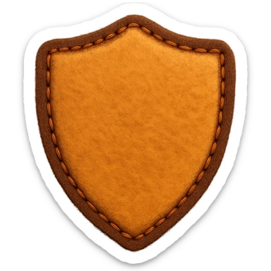 <StylePrompt>
  <Name>Felt Appliqué Plush Style</Name>
  <Description>A soft, handcrafted look inspired by plush felt fabric with visible stitching and a padded 3D texture, rendered on a solid black background.</Description>
  <VisualProperties>
    <Material>Felt</Material>
    <Texture>Soft, fuzzy, with slight fiber detail</Texture>
    <Stitching>
      <Type>Thick thread</Type>
      <Color>Orange or slightly darker tone than fabric</Color>
      <Pattern>Uniform running stitch along outer edge</Pattern>
    </Stitching>
    <Padding>High, plush-like 3D depth</Padding>
    <Edges>Rounded corners</Edges>
    <ColorPalette>
      <Primary>Warm yellow/orange tones</Primary>
      <Accent>Brown or dark orange for facial features and outline</Accent>
      <Background>Black</Background>
    </ColorPalette>
  </VisualProperties>
  <Rendering>
    <Lighting>Soft, even studio lighting</Lighting>
    <Shadows>Subtle drop shadows for depth</Shadows>
    <Perspective>Flat front-facing, symmetrical if applicable</Perspective>
  </Rendering>
  <Applicability>
    <SubjectType>Any object, animal, or letterform</SubjectType>
    <OutputFormat>Icon, emoji, patch-style graphic</OutputFormat>
  </Applicability>
</StylePrompt>

{subject} = shield sticker