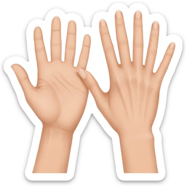 Deux mains côte à côte : la gauche lève l’index et le majeur, la droite l’annulaire et l’auriculaire. Les autres doigts sont repliés, pouces vers l’extérieur. sticker